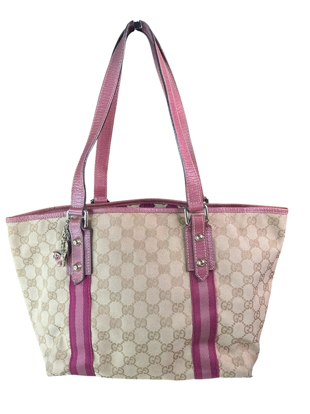 Gucci Beige GG Canvas Tote with Pink Trim